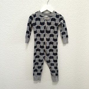 Hanna Andersson Gray Black Cat Face Zip Bodysuit 18/24M